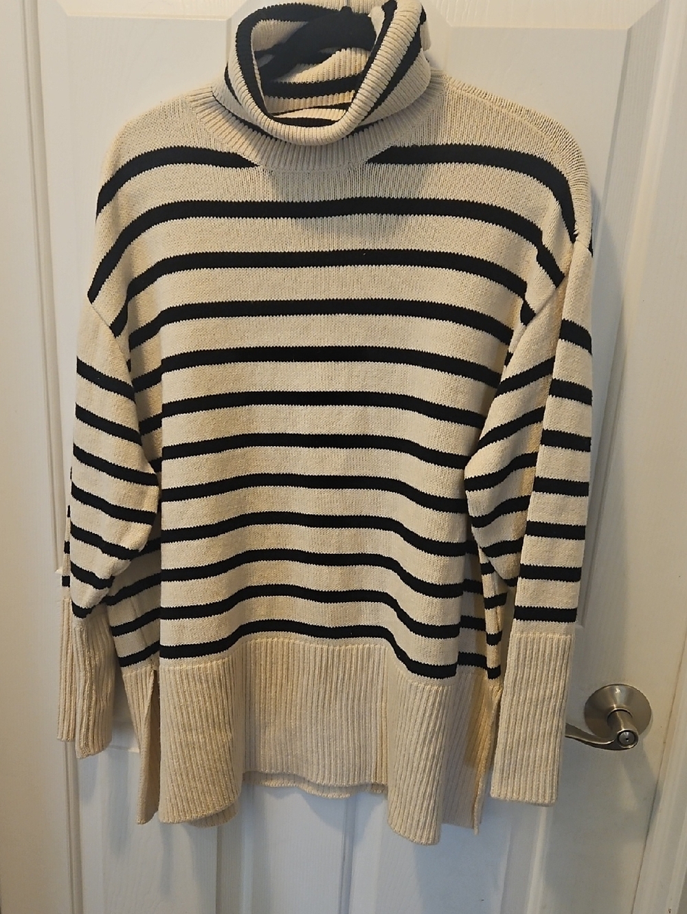 Falls Creek Cream & Black Striped Turtleneck Sweater